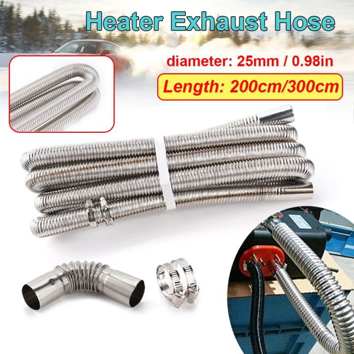 25mm 60cm Exhaust Pipe + 2pcs Clamps Air Diesel Heater Stainless Steel Tube Gas Vent Hose For Car Truck Silver