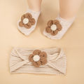 2Pcs/Set Ins Waffle Blossom Flower Nylon Headbands Non-Slip Short Cotton 0-12M Socks Stockings Elastic Hair Bands Headwear. 