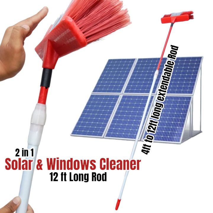 Solar Panel Cleaning Duster Brush &  high Windows Cleaning 4ft to 12ft Extendable Rod , Solar photovoltaic Panel Cleaning and Cleaning Cars Trucks Vans caravans Windows