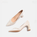 Elegant Pearl Embellished Pointed Toe Block Heels, Gentle Style Comfort Pumps, Classic Office Dress Shoes for Women.