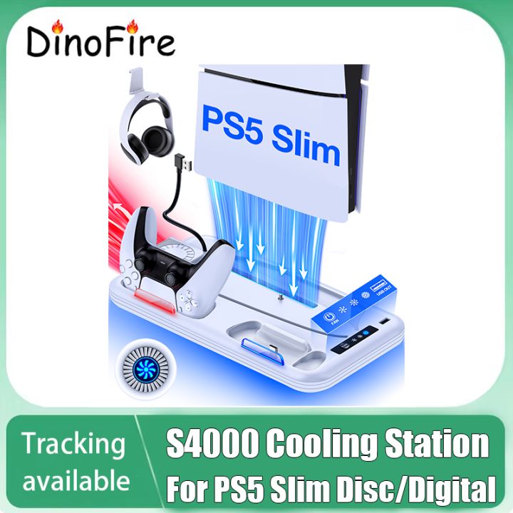 DinoFire S4000 For PS5 Slim Disc/Digital Fast gamepad Charging Cooling Stand Vertical Cooling Station For PS5
