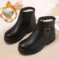 2024 Fashion Winter Women Pu Leather Ankle Boots Female Thick Plush Warm Snow Boots Mother Waterproof Non-slip Booties. 