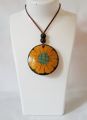 Handmade coconut shell neklace traditional flower pendant two side hand painting juwellary eco friendly.. 