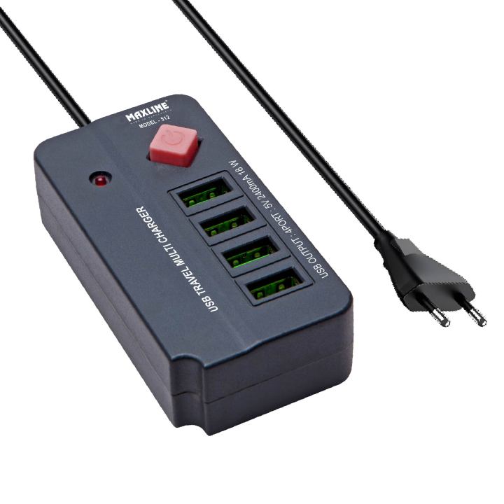 Maxline ML-404 – 4-Port USB Travel Charger (1.2m Cable) - Multicolor