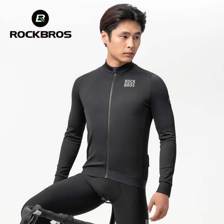 ROCKBROS Cycling Jersey Men's Autumn/Winter Fleece Warm Windproof Bicycle Jersey Heat Storage Breathable MTB Bike Jersey