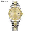 CHRONOS Men Luxury Rhinestone Watch Gold Waterproof Stainless Steel Bracelet Calendar Wrist Watch Male Two Tone Business Clock. 