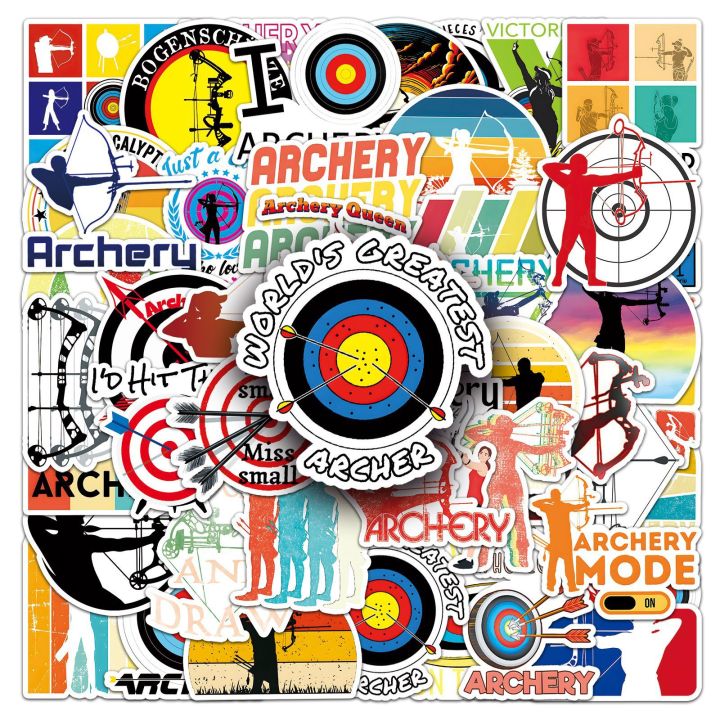 50 Pcs Archery Sports Waterproof Stickers Graffiti Decorative for Archery Lovers Skateboard Stationery Laptop Trendy Decals
