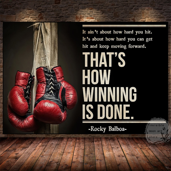 Rocky Balboa Quotes Canvas Art  Red Boxing Gloves Poster Inspirational Gym Wall Decor Print