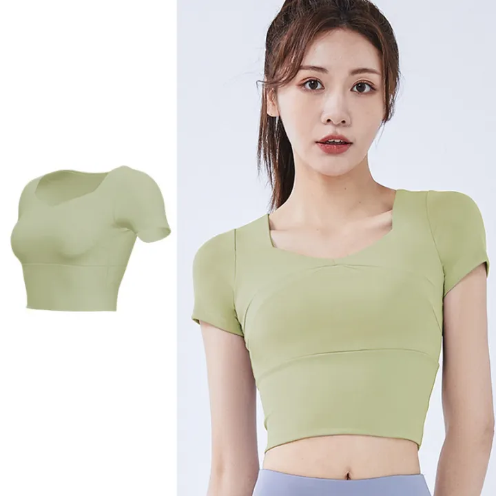Slim%20Solid%20T%20Shirts%20for%20Women%20with%20Chest%20Pads%20Yoga%20T%20Shirts%20Gym%20Trainning%20Running%20High%20Elastic%20Fashion%20Knit%20Fitness%20Short%20Sleeve%20-%20Image%206