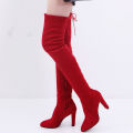 Winter Women Over The Knee Boots Stretch Fabrics High Heel Slip on Shoes Pointed Toe Woman Long Boots Size Plus Size 43. 