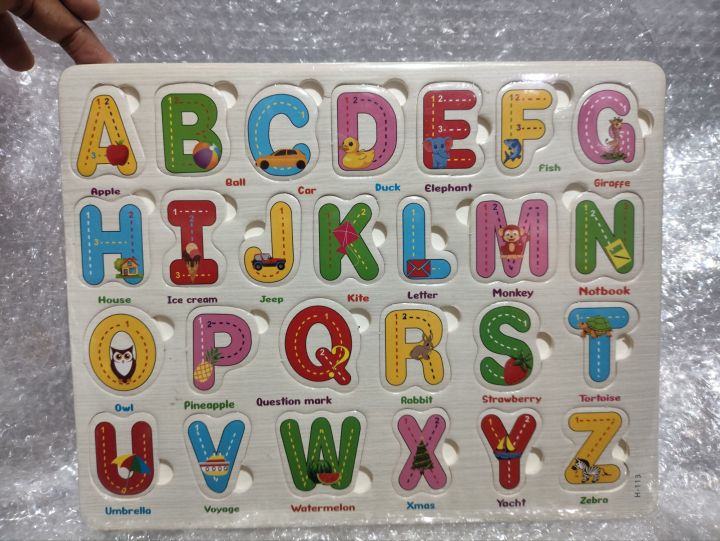 English, ABCD Wooden Alphabet Puzzle Board For 1-3 Years Old children