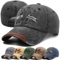 M Letter Embroidery Print Fishing Hat Retro Distressed Washed Cotton Golf Baseball Cap An-ti UV Sunhat Outdoor Sports Hat Visors.