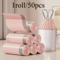 50/100pcs Extra Thick Pink Drawstring Trash Bags - Portable Durable Trash Bags for Kitchen, Bathroom, Bedroom and Living Room.