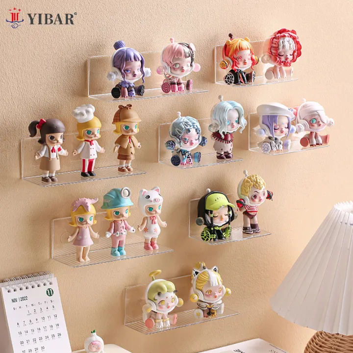 Figure Display Rack Customize Self-Adhesive Transparent Acrylic Wall Mounted Figures Display Storage ...