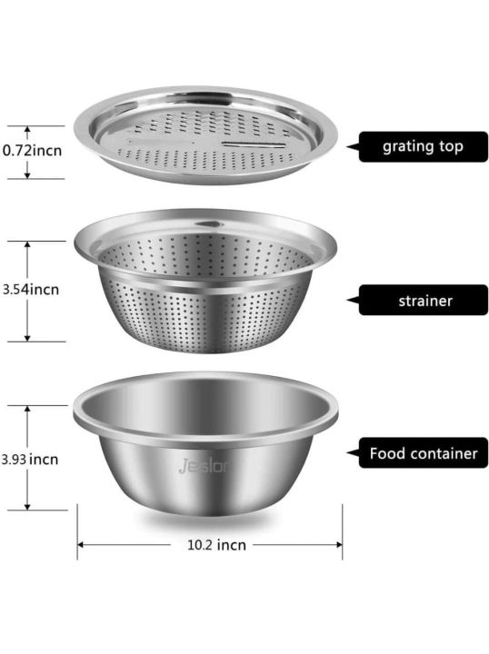 3 In 1 Stainless Steel Grater Shredder Slicer With Colander Drain Basin Bowl For Vegetables Fruits Salad As Washing Basket In Kitchen