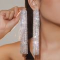 FYUAN Long Tassel Full Rhinestone Drop Earrings for Women Ovsize Crystal Dangle Earrings Fashion Jewelry Accessories. 