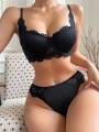Viomisha Sexy Lingerie Set for Lady Push Up Bra with Steel Ring B Cup Black Lace Underwear Panty Female Intimate Clothes. 