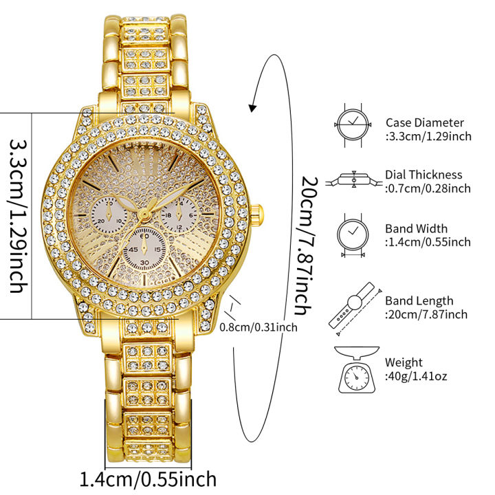 2PCS%20Luxury%20Full%20Diamond%20Women%20Watches%20Bracelet%20Set%20Fashion%20Decorative%20Three-eyes%20Ladies%20Quartz%20Wristwatch%20(Without%20Box)%20-%20Image%205