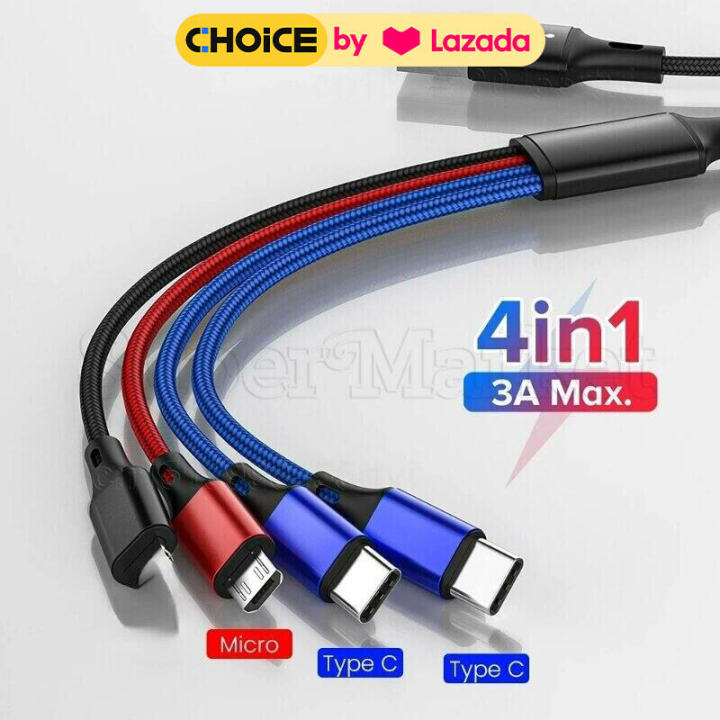 สานสายเคเบิลข้อมูล 1-in-4 สายชาร์จมัลติฟังก์ชั่นสําหรับ Huawei Android 4 in 1 USB Type C สาย Apple 