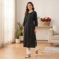 Trendy Black Anarkali Long Churidar Embraided Sleeve Kurta with Dupatta Set. 