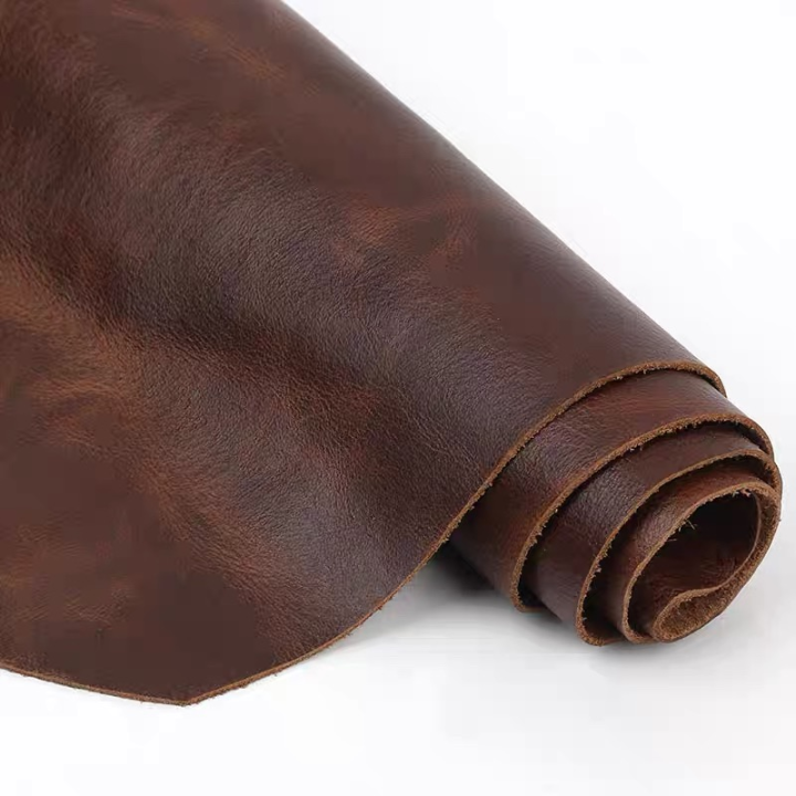 Brown cowhide fine grain whole retro seat, sofa bench renovation, top layer leather fabric, oil wax cowhide leather material