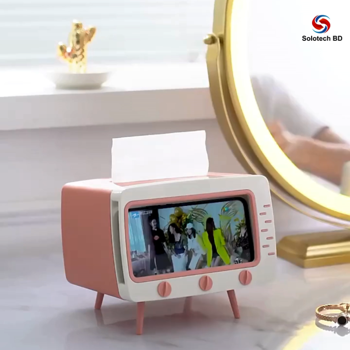 Creative TV Tissue Box Dispenser Storage Napkin Case with Mobile Phone Holder 2 in 1 Tissue Box Office Desk Box Creative TV Appearance with Phone Stand
