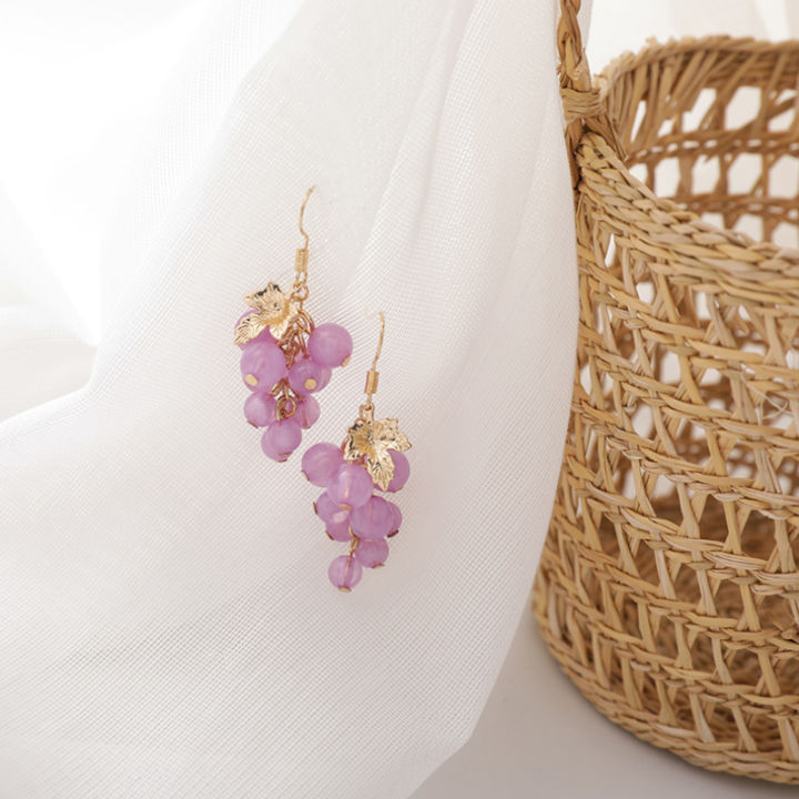 Sweet%20Summer%20Little%20Fresh%20Sweet%20Beaded%20Ear%20Hook%20Temperament%20Purple%20Grape%20Fruit%20Earrings%20Versatile%20Personality%20Ear%20Rings%20Women%20-%20Image%204