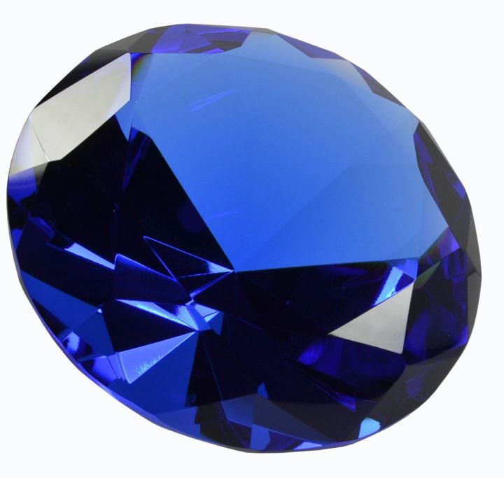 Blue Crystal Glass Diamond Paperweight 4" Diameter (100mm)
