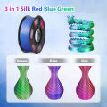 Tricolor Silk PLA 3D Printer Filament 1.75mm 250g(0.55lbs) Spool, High Precision Printing Material for Most FDM 3D Printers.