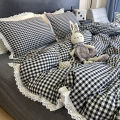 3pcs Black white plaid Duvet cover set (1*Duvet Cover + 2*Pillowcase, Without Core), lace Bedding Set, Soft Comfortable. 