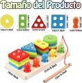 Wooden Stacking Toys, Shape Sorting Board & Wooden Toddler Fishing Toys, Shape Color Recognition Blocks Matching Puzzle Preschool Learning Toys for Kids Boys & Girls. 