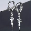 2pcs Stainless Steel Dragon Coil Sword Pendant Drop Hoop Earrings Unique Punk Hip Hop Style for Men Women Daily Wear Jewelry.