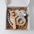 4pcs Newborn Set - Baby crochet rattle Pacifier Clip, Teether, - bunny teether elephant toy photography background set.