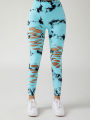 Women's Fashion Seamless Tie Dye SkinnyYoga Pants New Casual Hollow out High Waist Scrunch butt Hip Sports Fitness Leggings.
