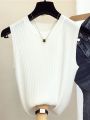 zjais Summer Spring Tanks Top Women Sleeveless Knitted T-Shirts Female Elastic Slim Casual Vests Crop Tops Camis Pullover Shirts.