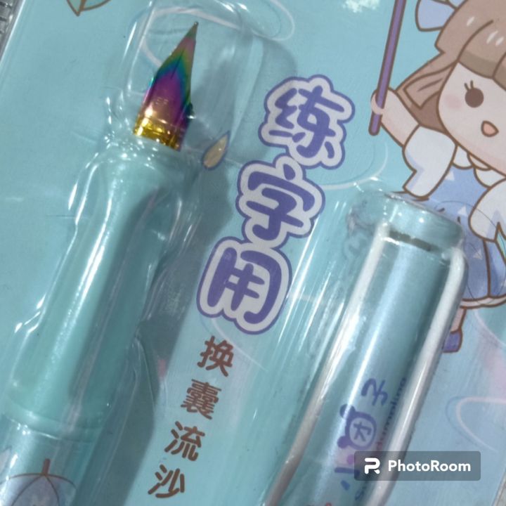 chren%20fountain%20ink%20pen%20with%20refiller%20and%20glittery%20gel%20inside%20pen%20rainbow%20nib%20-%20Image%203