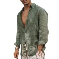 Men's casual long sleeve thin solid color lapel shirt.