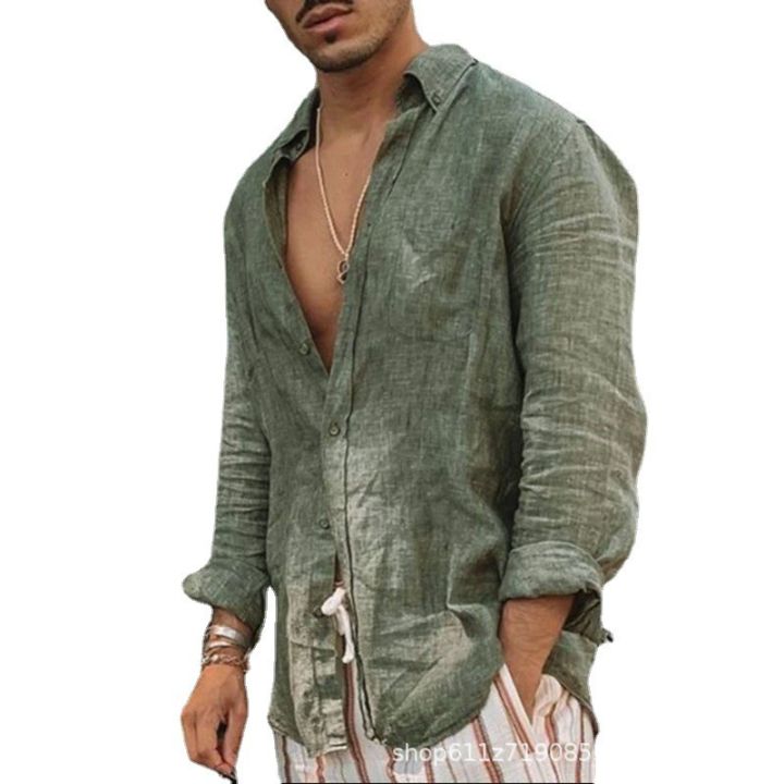 Men's casual long sleeve thin solid color lapel shirt