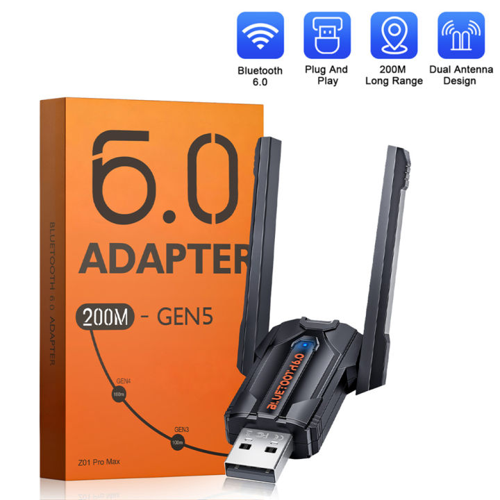 Electop USB Dual-antenna Bluetooth 6.0 Adapter Plug And Play 200M Transmitter for PC Mouse Speakers Audio Bluetooth EDR BLE