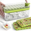 Ice Cube Tray with Lid & Bin, Upgraded One Button Release Ice Cube Trays, Ice Maker Mold for Freezer with Container, 32x2 PCS Tiny Ice Cube Tray Crushed Ice Tray for Chilling Drinks Coffee Juice. 
