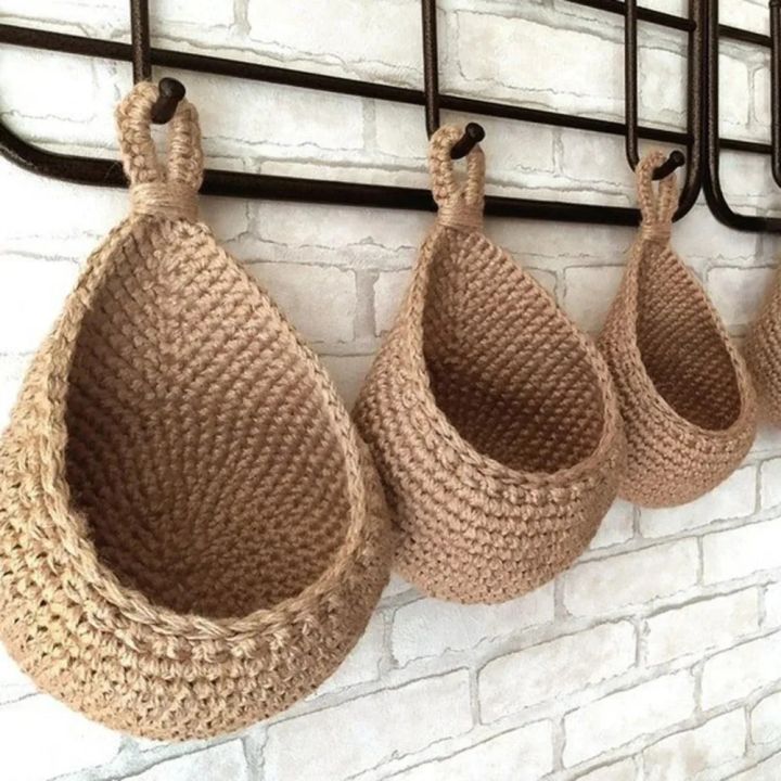 Handwoven Hanging Wall Vegetable Fruit Basket Organizer Container Decor
