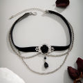 PuRui Punk Black Cotton Rope Choker for Women Link Chain Tassel Crystal Beads Charm Necklace Gothic Jewelry 2024 New Party Girls.