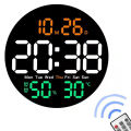 Remote Control LED Wall Clock with Dual Alarms,Calendar,Temperature and Humidity.Brightness Adjustable. 