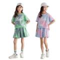 Girls tie-dye craft suit skirt Korean fashion sports suit skirt children's clothing 2 pieces. 