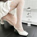 Women's White Hollow Out Tights French Gentle Style Diamond Mesh Friendly Comfortable Versatile Pantyhose For Dating Shopping. 