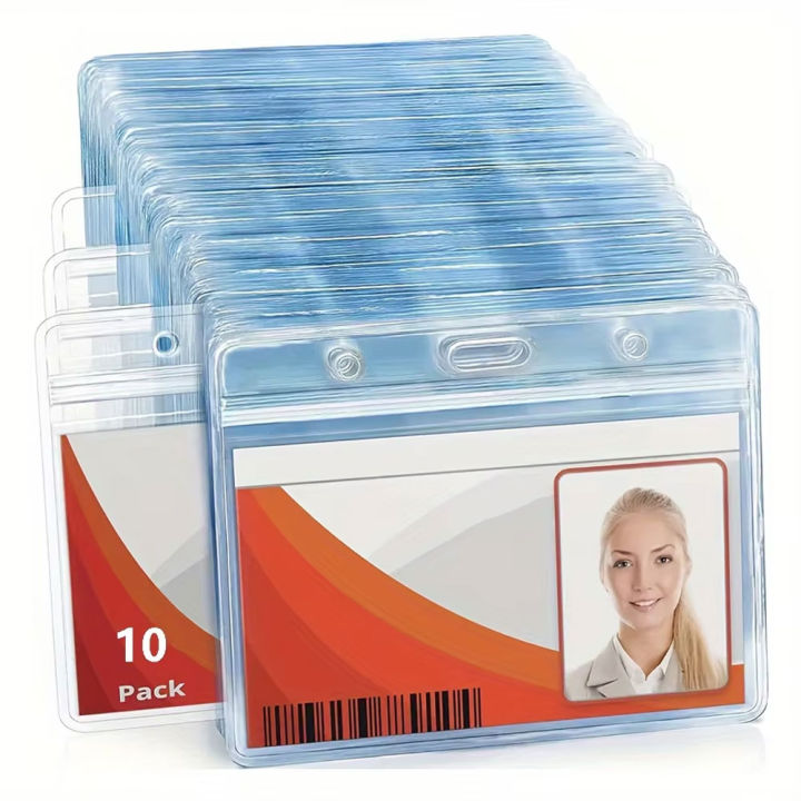 10pcs Horizontal ID Card Holder, Resealable Zipper, Transparent Plastic, Waterproof PVC, High Transparency