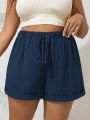 Plus Size High Waist Casual Shorts for Women Comfortable Lightweight with Elastic Waistband and Drawstring.