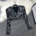 Street Fashion Joker Short Edition Sequins Small Suit Sparkling Bead Piece Suit Small Jacket Tank Top Jazz Dance Performance.
