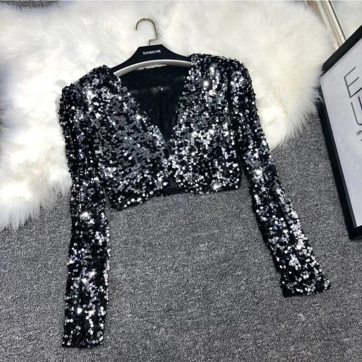 Street%20Fashion%20Joker%20Short%20Edition%20Sequins%20Small%20Suit%20Sparkling%20Bead%20Piece%20Suit%20Small%20Jacket%20Tank%20Top%20Jazz%20Dance%20Performance%20-%20Image%204
