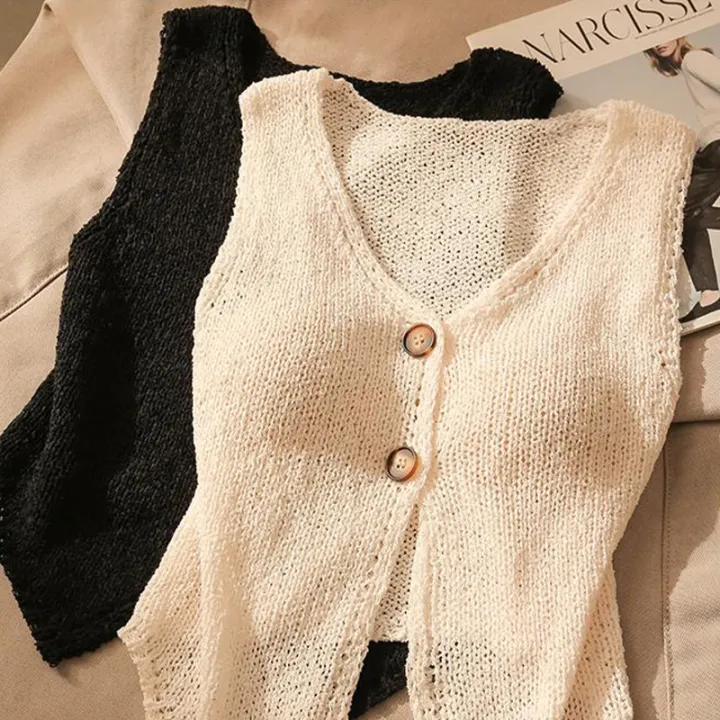 Summer%20Women%20Fashion%20Solid%20Color%20Chic%20Buttons%20V-neck%20Sleeveless%20Knitted%20Camisole%20-%20Image%205